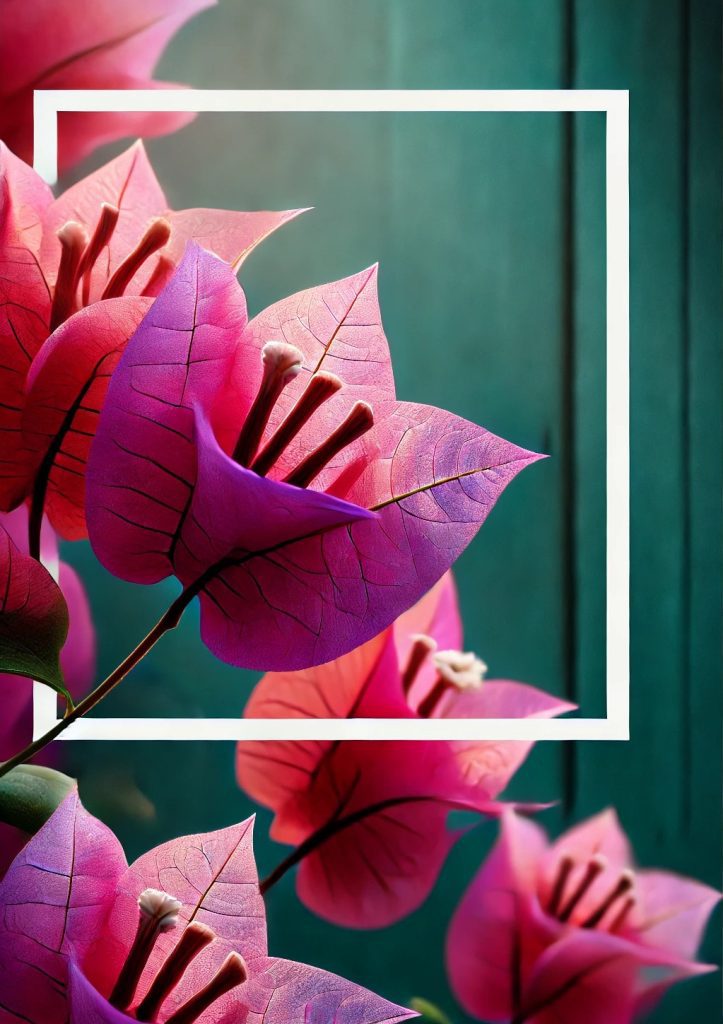 Colorful bougainvillea flower artwork at Ta Yai Beach Resort, Koh Larn, showcasing tropical beauty in a unique perspective